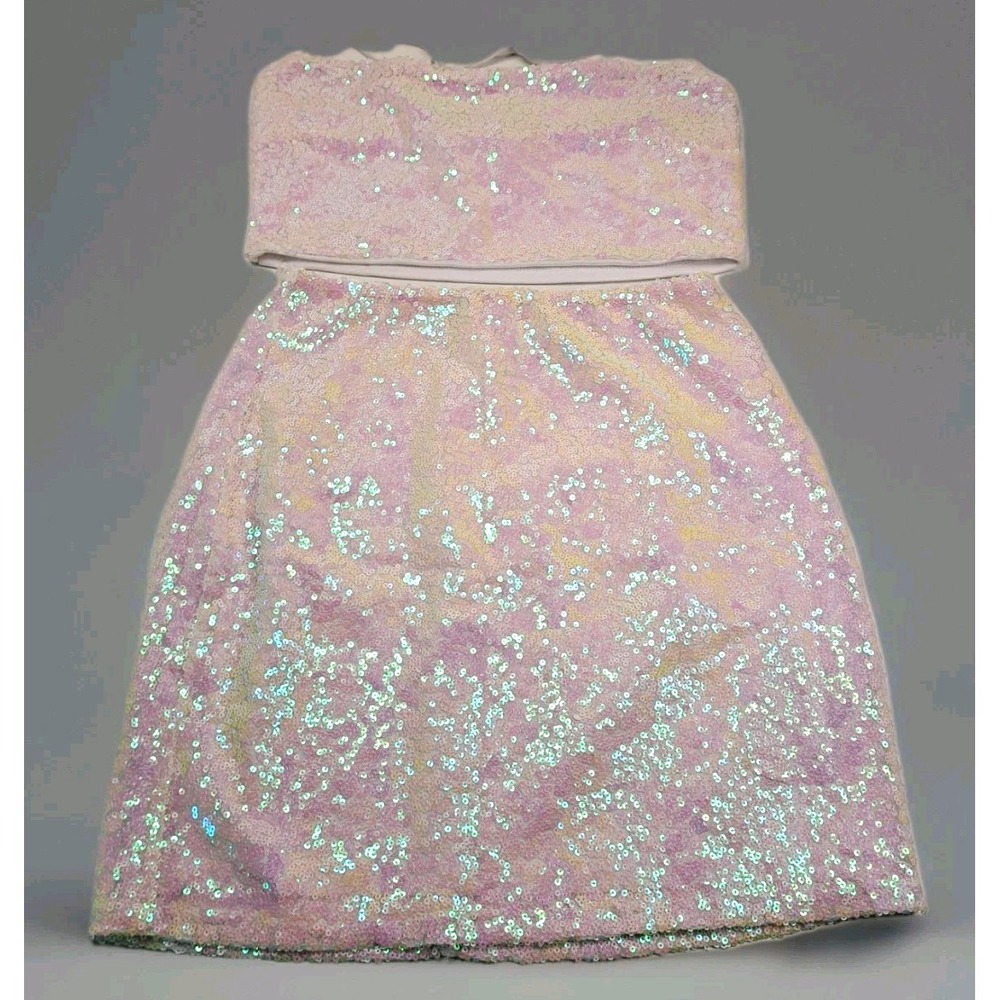 Lucy In The Sky 2 Piece Sequin Set Womens S White Mini Skirt + Halter Top